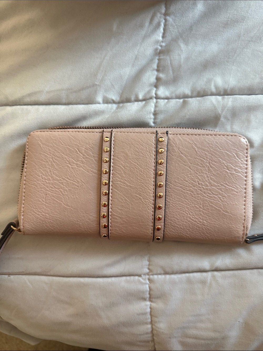 NYC Blush Pink Zip Wallet with Gold Stud Trim